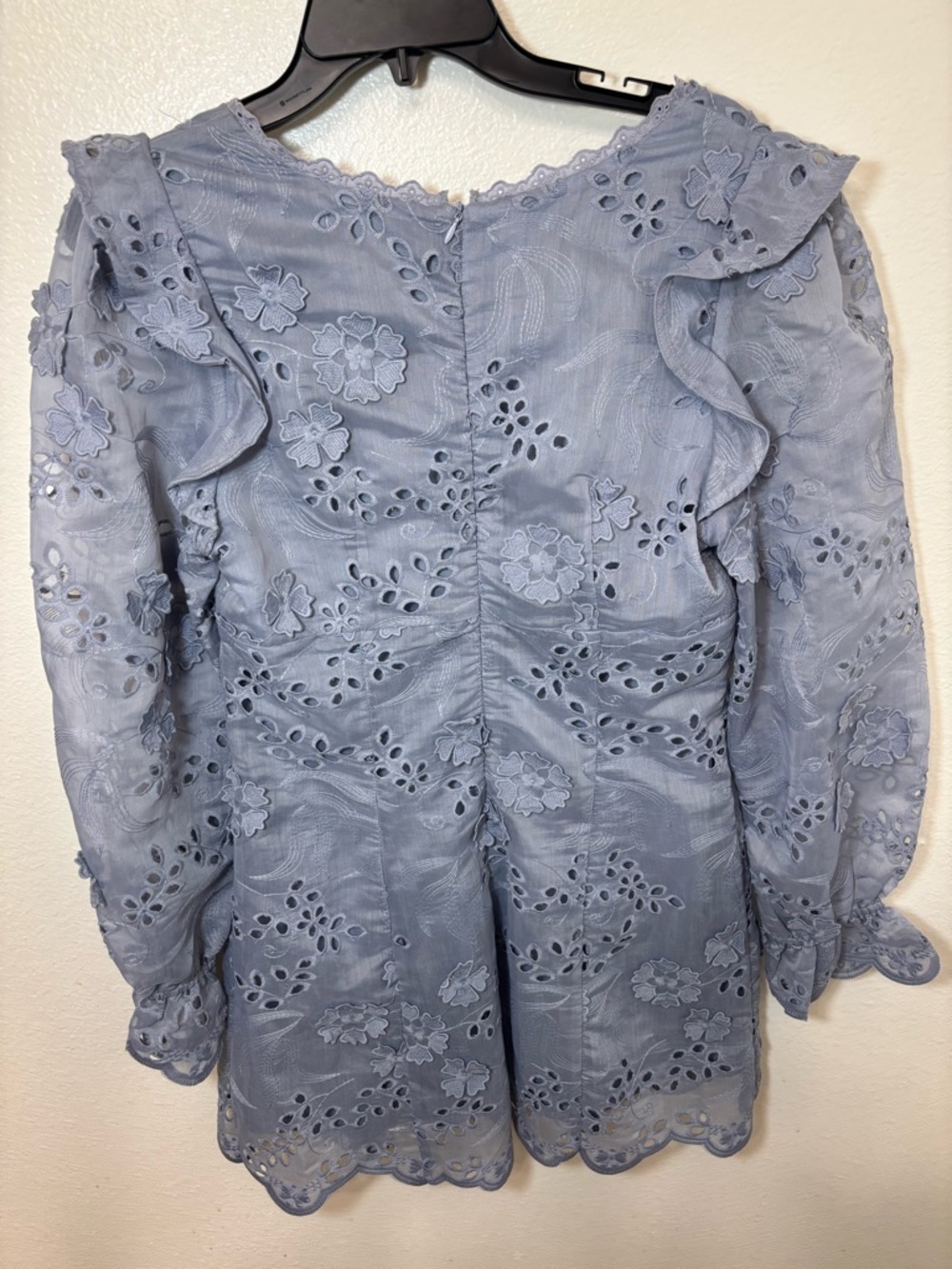 Altar'd State Light Lavender textured Floral Lace Long Sleeve Mini event Dress - Picture 4 of 8